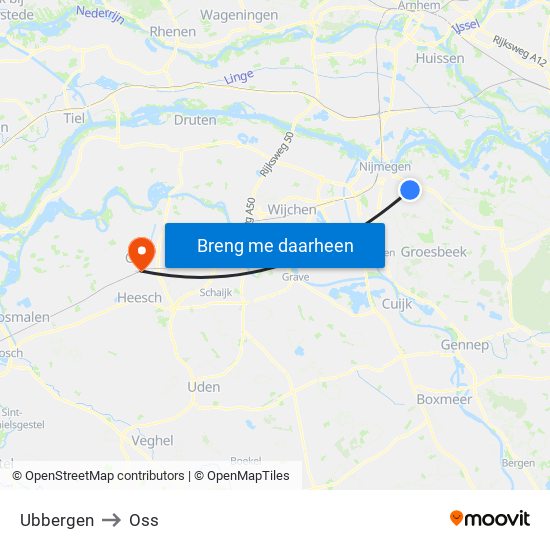 Ubbergen to Oss map