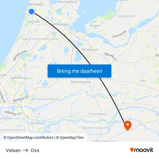 Velsen to Oss map