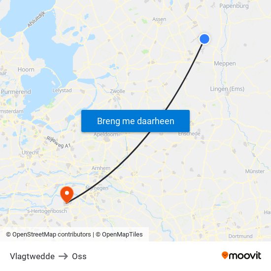 Vlagtwedde to Oss map