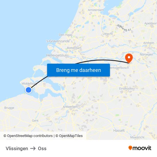 Vlissingen to Oss map