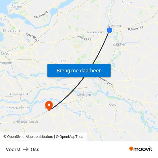 Voorst to Oss map