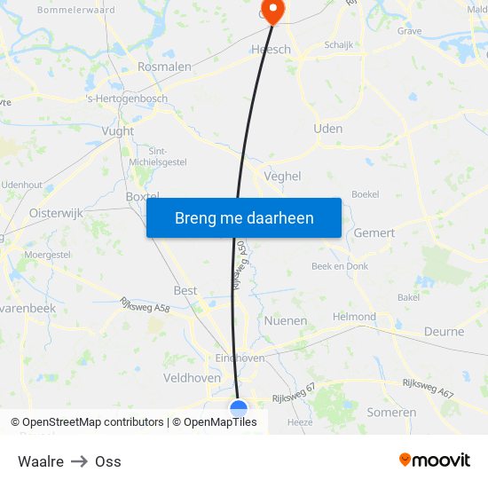 Waalre to Oss map