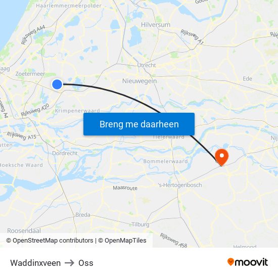 Waddinxveen to Oss map