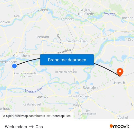 Werkendam to Oss map