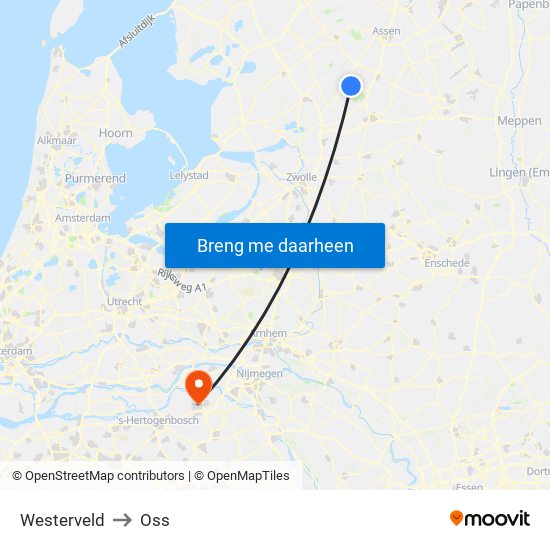 Westerveld to Oss map