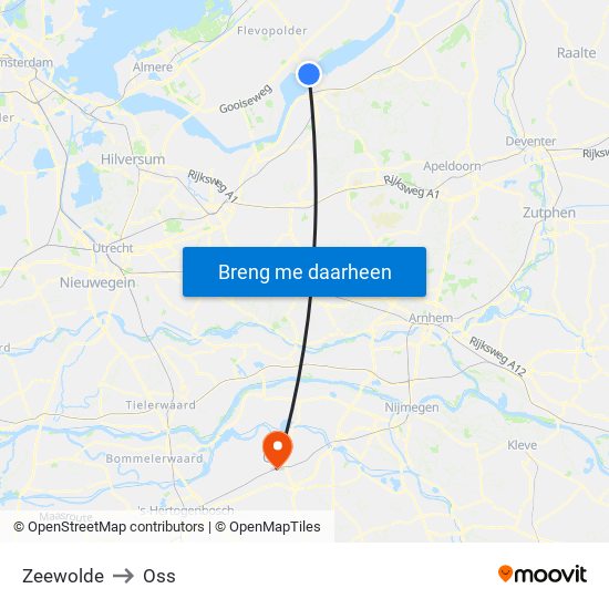 Zeewolde to Oss map