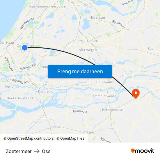 Zoetermeer to Oss map