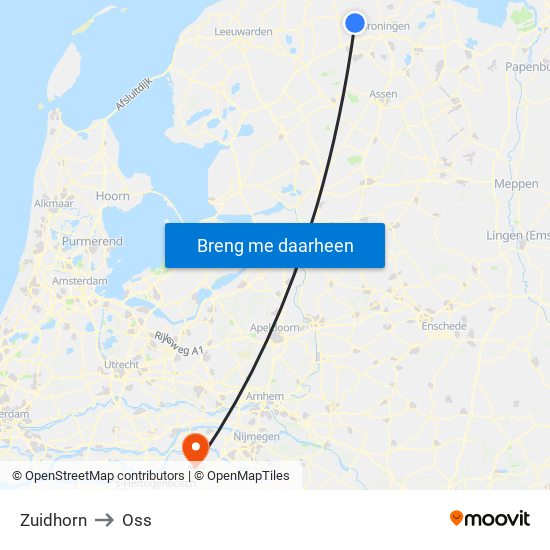 Zuidhorn to Oss map