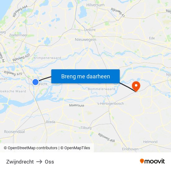 Zwijndrecht to Oss map