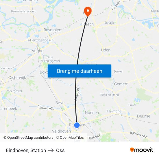 Eindhoven, Station to Oss map