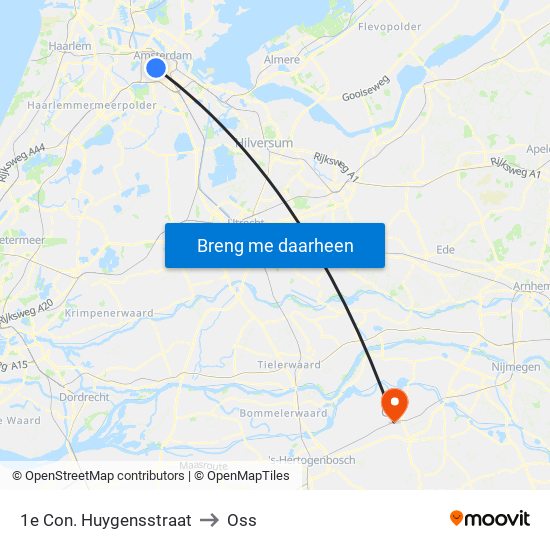 1e Con. Huygensstraat to Oss map