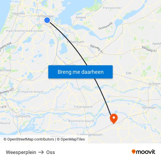 Weesperplein to Oss map