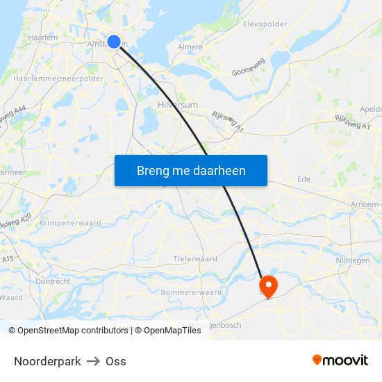 Noorderpark to Oss map