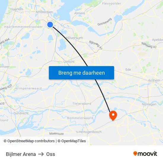 Bijlmer Arena to Oss map