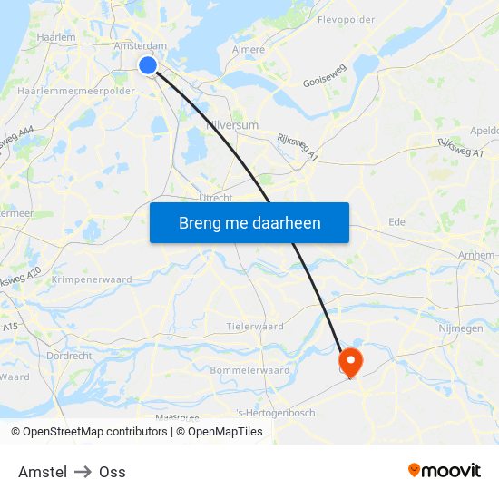 Amstel to Oss map