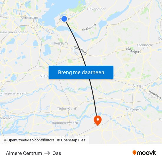 Almere Centrum to Oss map