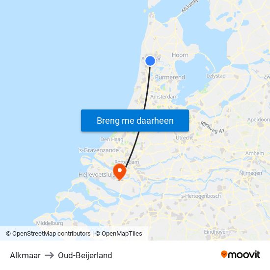 Alkmaar to Oud-Beijerland map