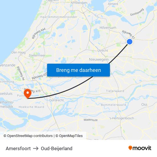 Amersfoort to Oud-Beijerland map