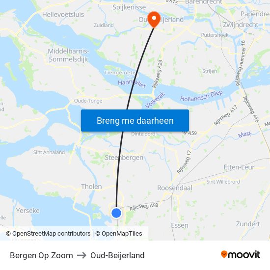 Bergen Op Zoom to Oud-Beijerland map