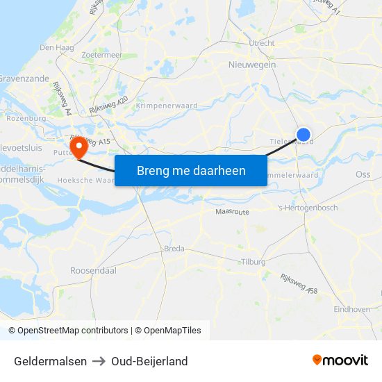Geldermalsen to Oud-Beijerland map