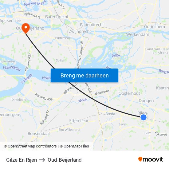 Gilze En Rijen to Oud-Beijerland map