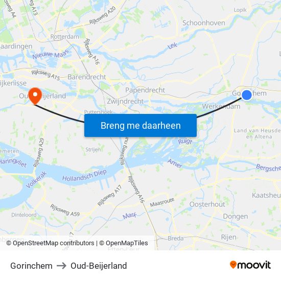 Gorinchem to Oud-Beijerland map