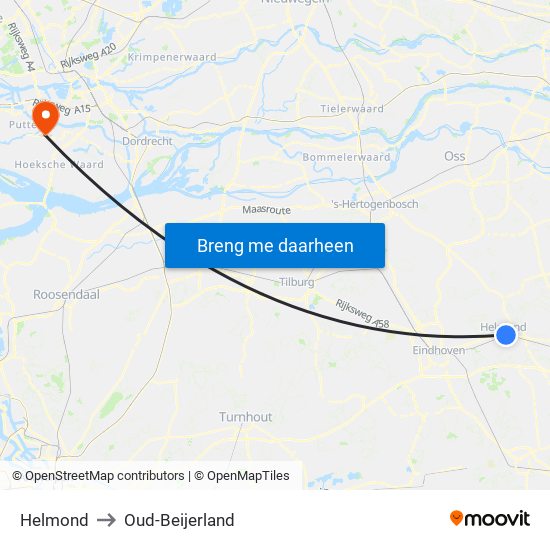 Helmond to Oud-Beijerland map