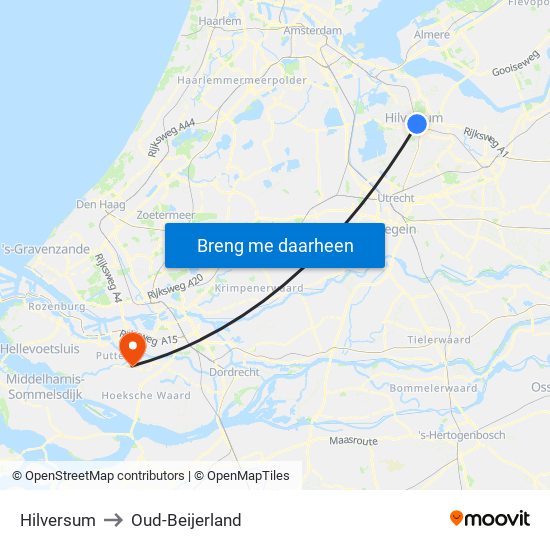 Hilversum to Oud-Beijerland map