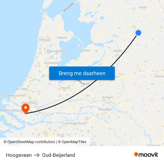 Hoogeveen to Oud-Beijerland map