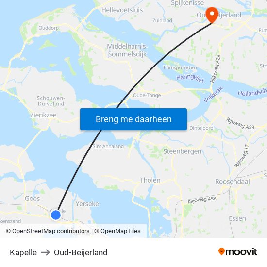 Kapelle to Oud-Beijerland map