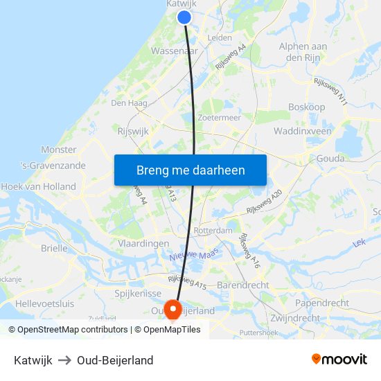 Katwijk to Oud-Beijerland map