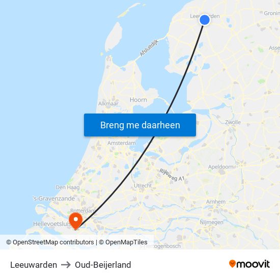 Leeuwarden to Oud-Beijerland map