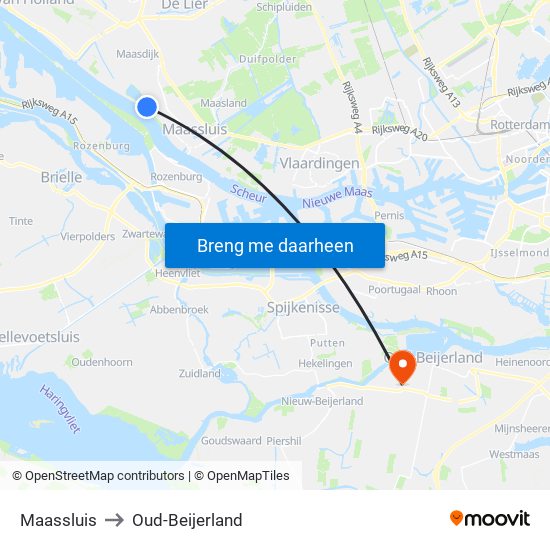 Maassluis to Oud-Beijerland map