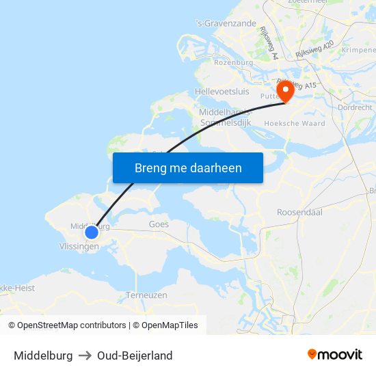 Middelburg to Oud-Beijerland map