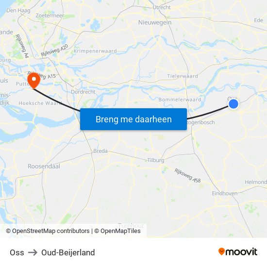 Oss to Oud-Beijerland map