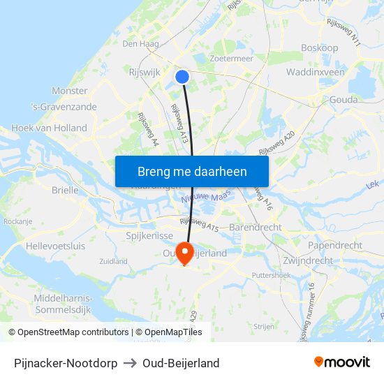 Pijnacker-Nootdorp to Oud-Beijerland map