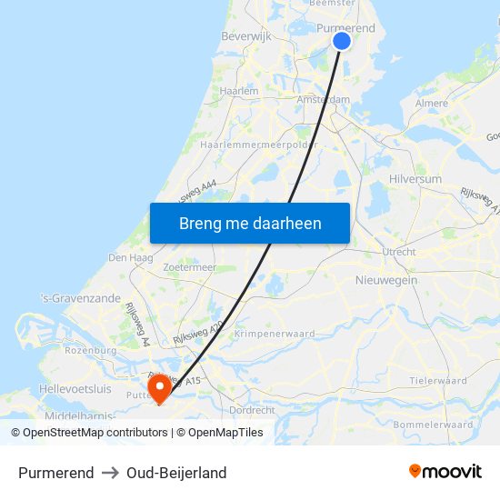 Purmerend to Oud-Beijerland map