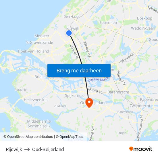 Rijswijk to Oud-Beijerland map