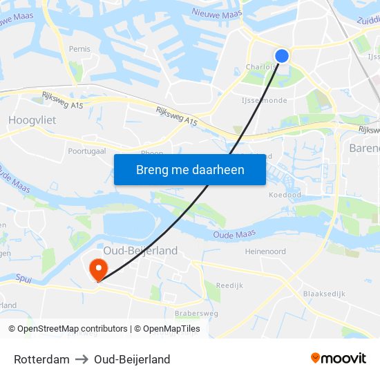 Rotterdam to Oud-Beijerland map