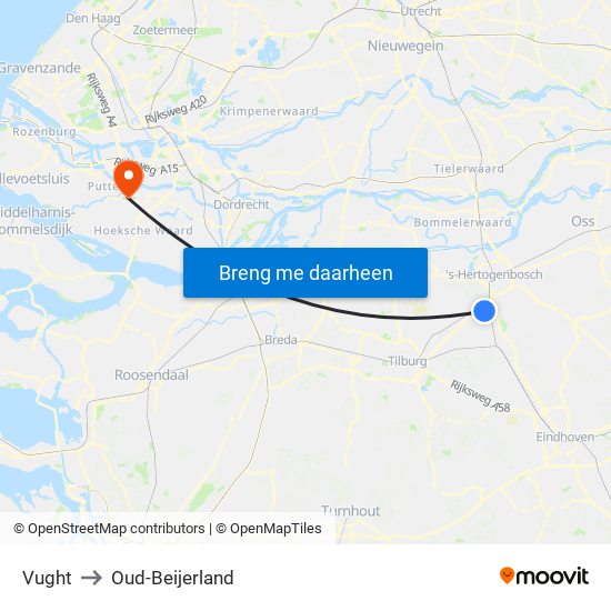 Vught to Oud-Beijerland map