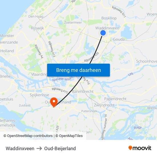 Waddinxveen to Oud-Beijerland map