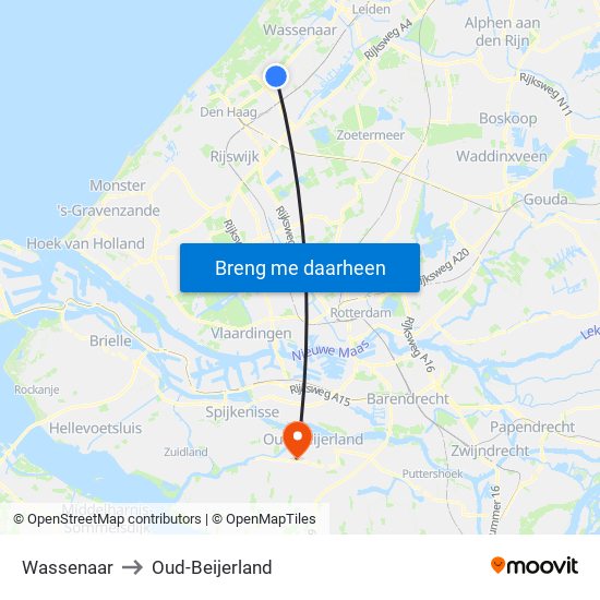 Wassenaar to Oud-Beijerland map