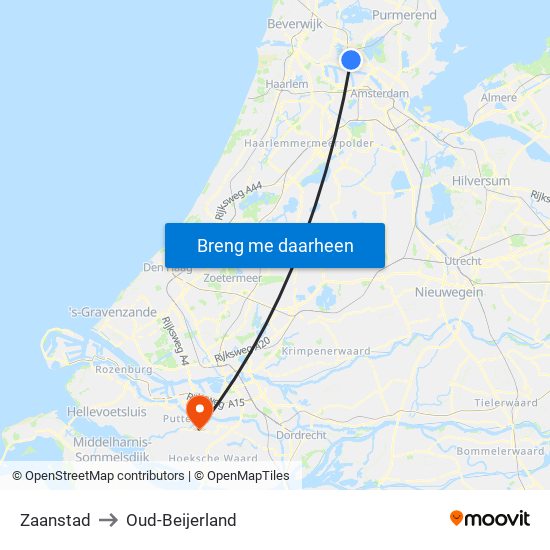 Zaanstad to Oud-Beijerland map