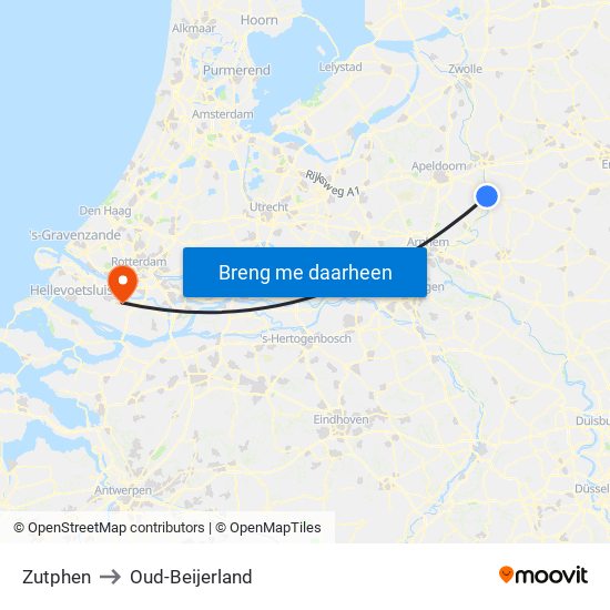 Zutphen to Oud-Beijerland map