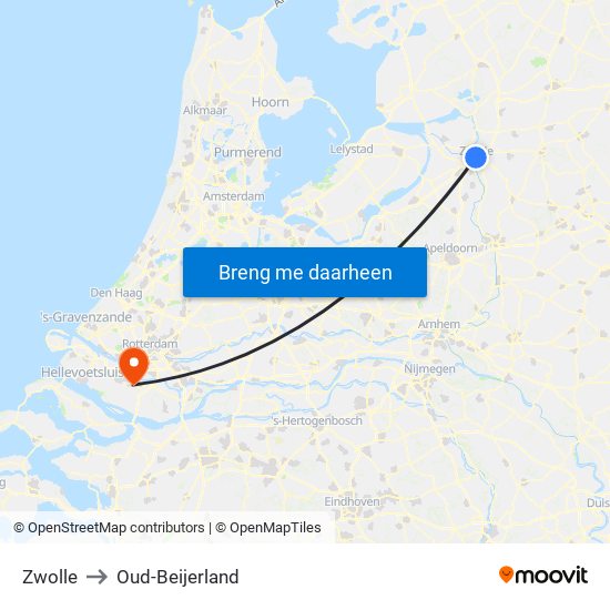 Zwolle to Oud-Beijerland map