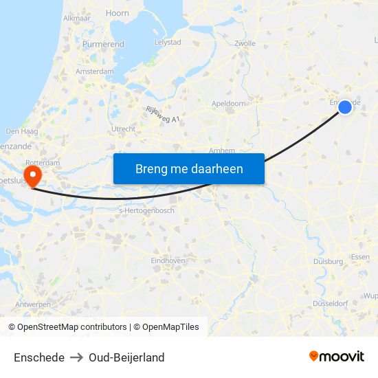 Enschede to Oud-Beijerland map