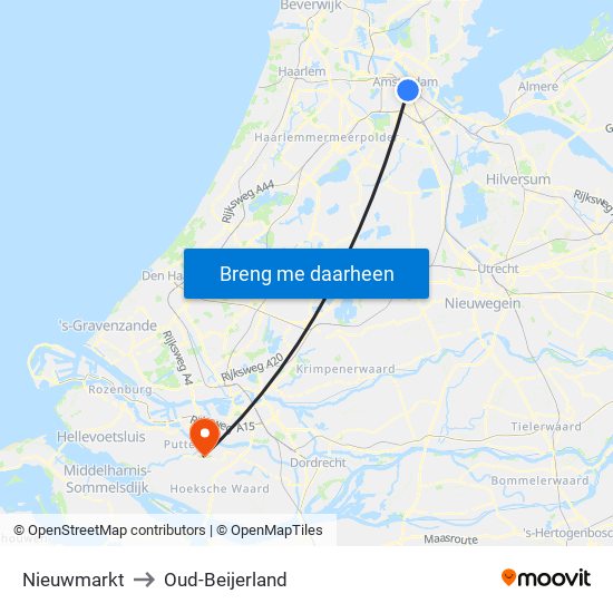 Nieuwmarkt to Oud-Beijerland map