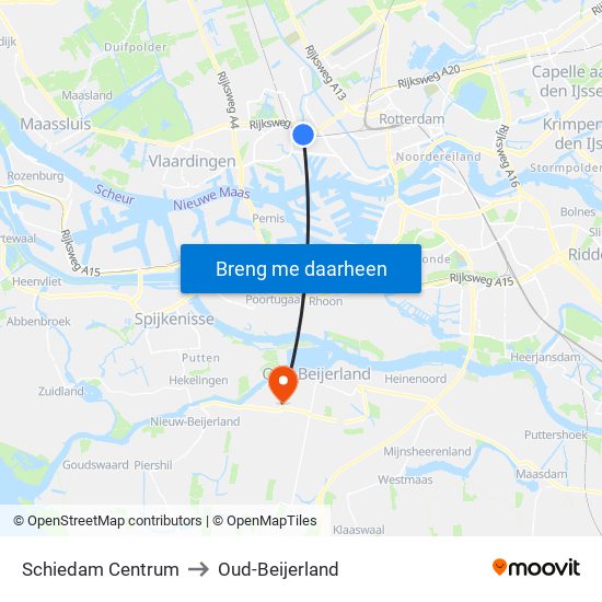 Schiedam Centrum to Oud-Beijerland map