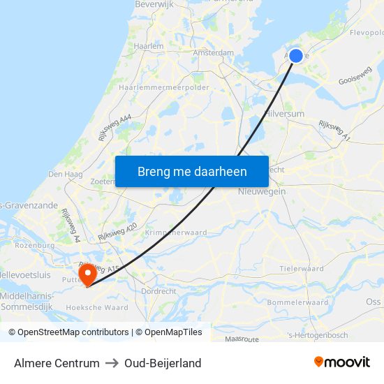 Almere Centrum to Oud-Beijerland map