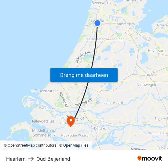 Haarlem to Oud-Beijerland map